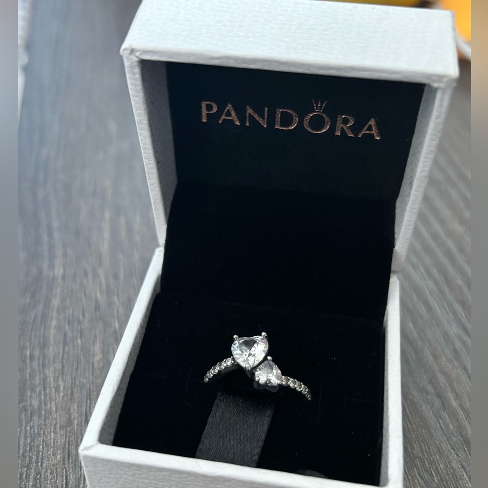 SOLD Brand NEW Pandora Double heart sparkling ring with original box in sizes 5